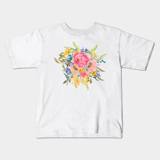 Watercolor Rose Floral Spray Kids T-Shirt